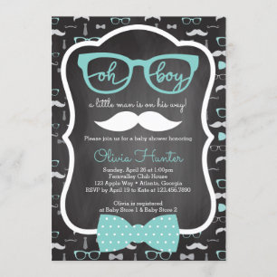 Oh Boy Invitación Baby Shower, Azul, Gris