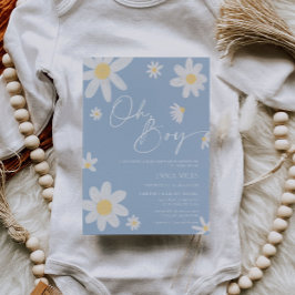 Oh Boy Invitación Baby Shower Dusty Blue Daisy