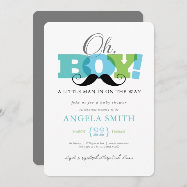 Oh Boy Invitación de Baby Shower (Anverso / Reverso)