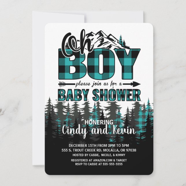 Oh Boy Invitación de Baby Shower Verde azulada (Anverso)