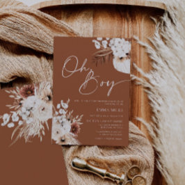 Oh Boy Invitación Terracotta Pampas Baby Shower