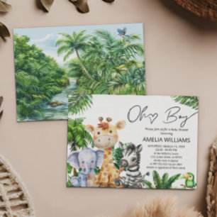 Oh Boy Jungle Safari Baby Shower Invitación verde