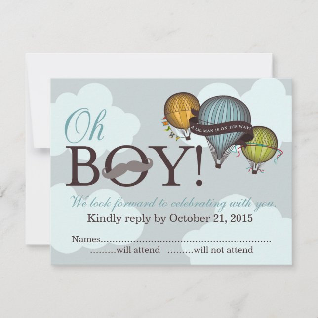 Oh Boy lil man globo aerostático tarjeta RSVP (Anverso)