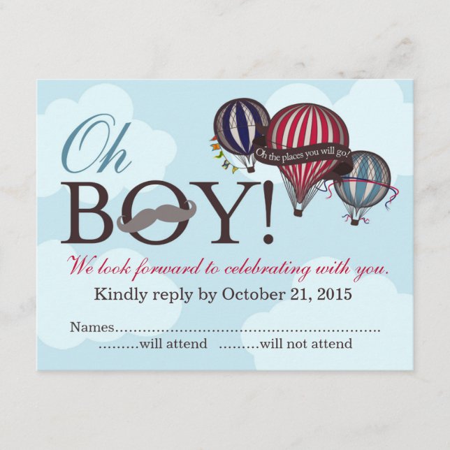 Oh Boy lil man globo aerostático tarjeta RSVP (Anverso)