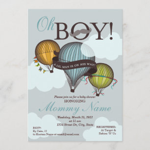 Oh Boy Lil Man Hot Air Balloon Shower Invitación