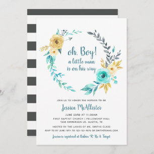 Oh Boy Little Man Baby Shower Invitación gris oscu