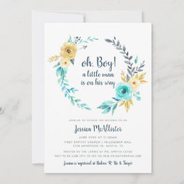 Oh Boy Little Man Baby Shower Invitación Verde azu