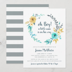 Oh Boy Little Man Baby Shower Invitación Verde azu