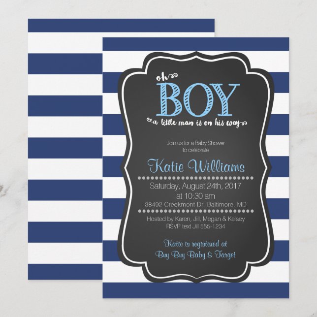 Oh Boy Little Man Invitación Baby Shower (Anverso / Reverso)