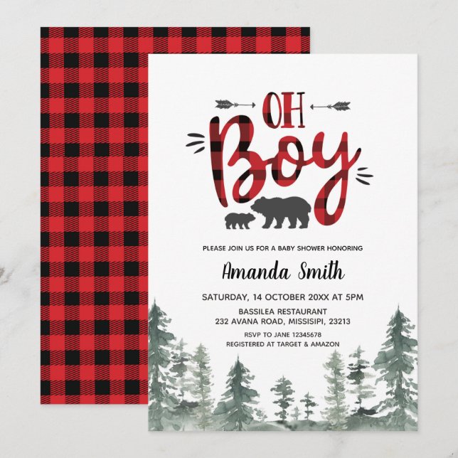 Oh Boy Lumberjack Forest Invitación de Baby Shower (Anverso / Reverso)