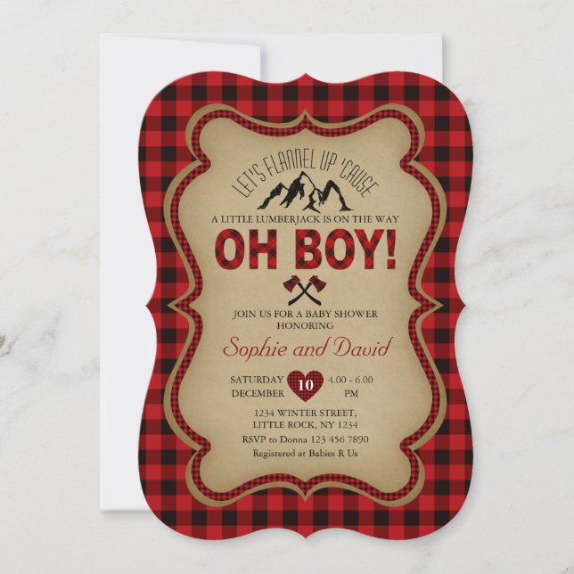 Oh Boy Lumberjack Red Buffalo Invitación de Baby S (Anverso)