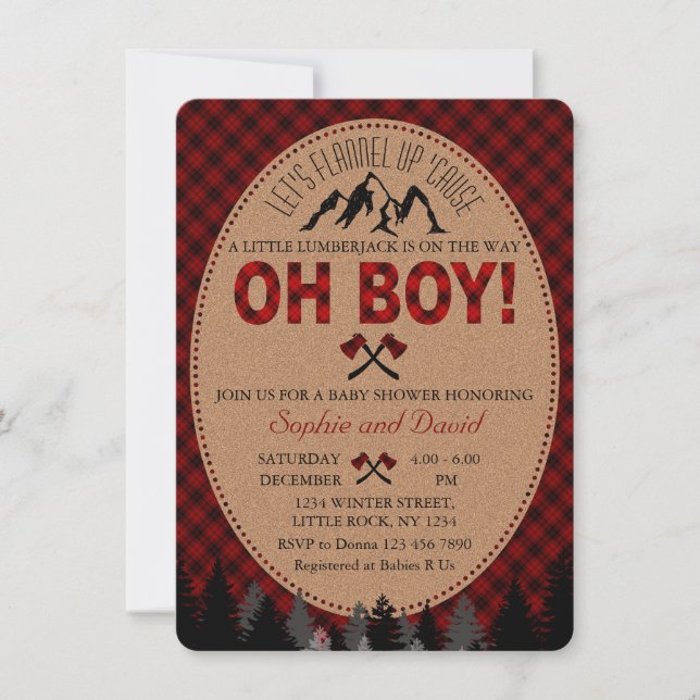 Oh Boy Lumberjack Red Buffalo Invitación de Baby S (Anverso)