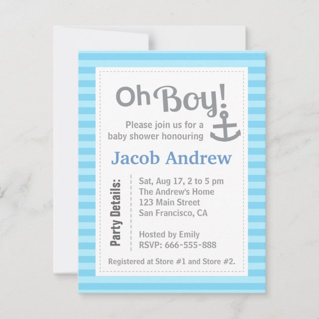 Oh Boy, Modern, Anchor, Invitación a Baby Shower (Anverso)