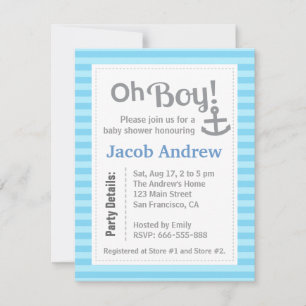 Oh Boy, Modern, Anchor, Invitación a Baby Shower