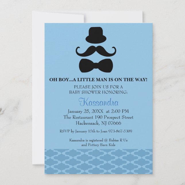 Oh Boy...Mustache Boy Invitación de Baby Shower (Anverso)