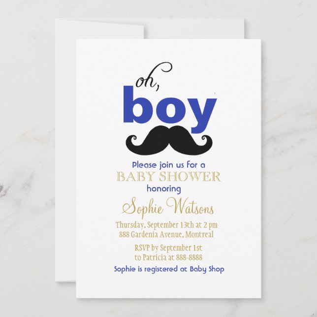 Oh Boy Mustache Invitación Baby Shower (Anverso)