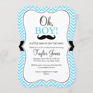 Oh Boy Mustache Invitación Baby Shower / Azul y Ne