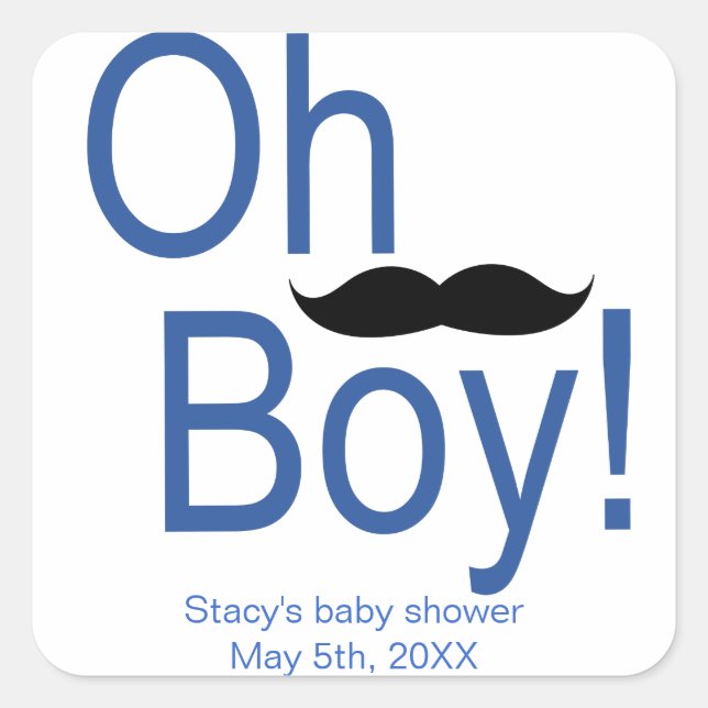 Oh Boy Mustache Pegatina de Baby Shower (Anverso)
