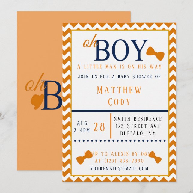 Oh Boy Naranja y Blue Baby Shower Invitación (Anverso / Reverso)