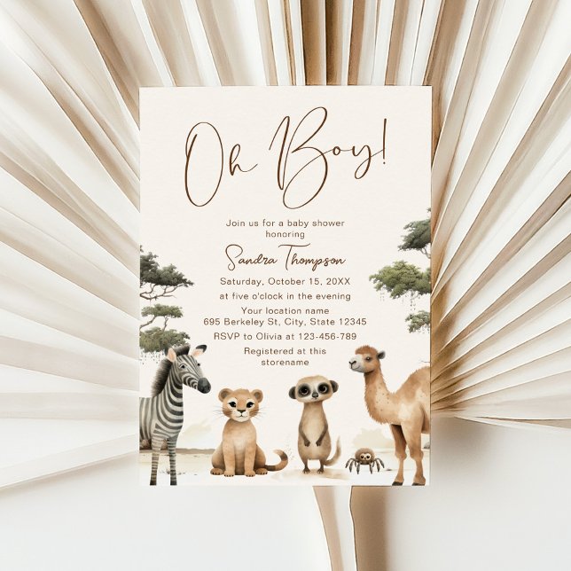 Oh Boy Safari Animals Invitación de Baby Shower (Subido por el creador)
