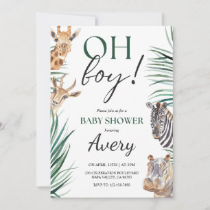 Oh Boy Safari Animals Invitación de Baby Shower