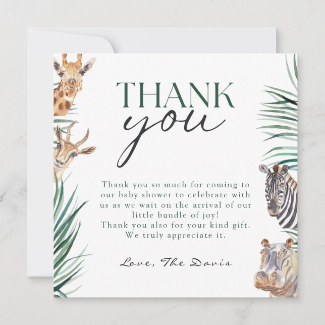 Oh Boy Safari Animals Tarjeta de agradecimiento de (Anverso)