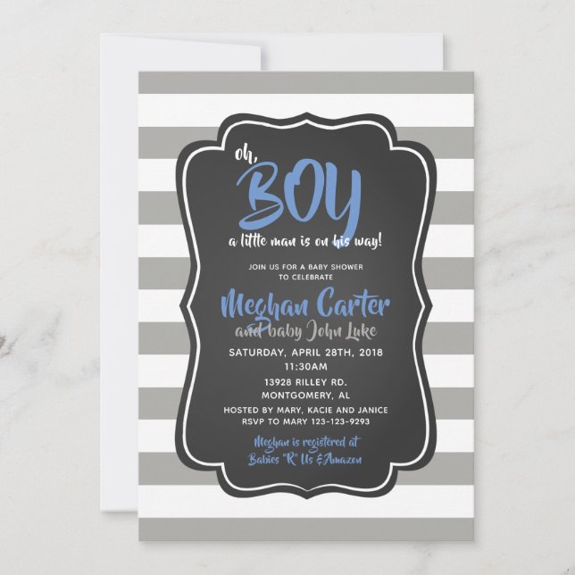 Oh Boy, un poco Man Baby Shower invitaciones azule (Anverso)