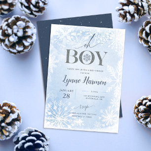 Oh Boy Winter Boy Invitación Baby Shower Azul