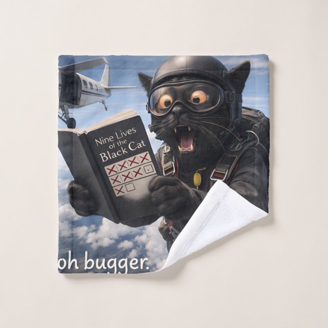 Oh bugger, funny skydiving black cat bath towel pr (Toallita)