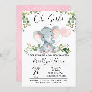 Oh Chica Elephant Balloon Invitación a Baby Shower
