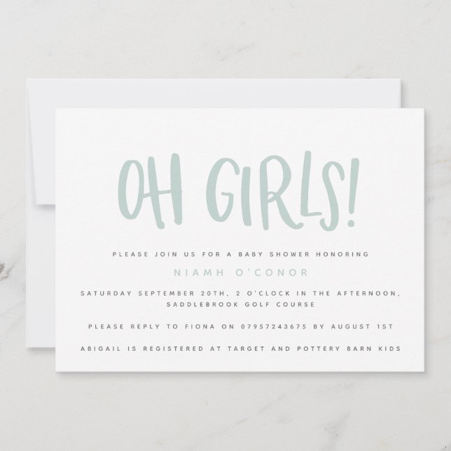 Oh chicas invitación a ducharse con un bebé gemelo (Anverso)