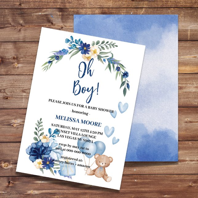 ¡Oh, chico! Invitación acuarela Royal Blue Flower (Subido por el creador)