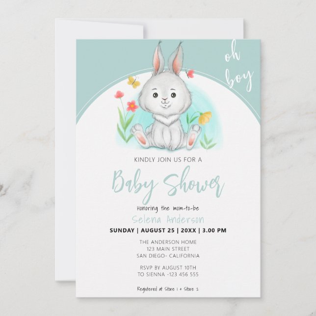 Oh, chico | Invitación Baby Shower a Conejo Conejo (Anverso)
