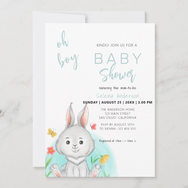 Oh, chico | Invitación Baby Shower a Conejo Conejo (Anverso)