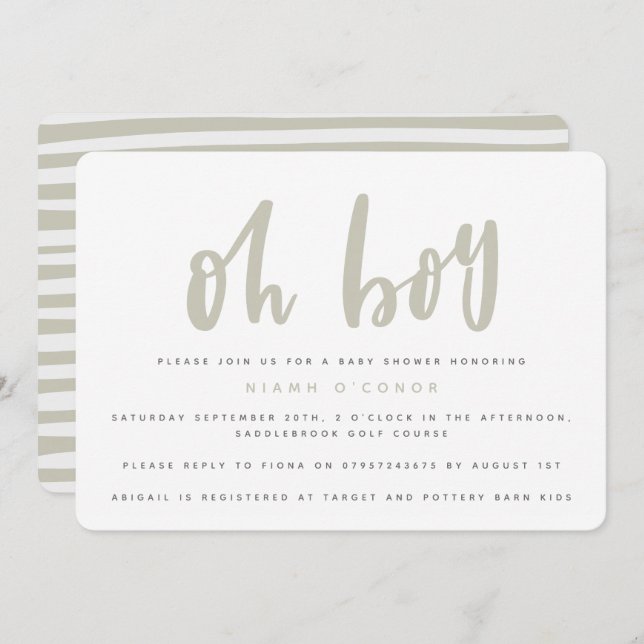Oh chico, invitación de fiesta de baby shower (are (Anverso / Reverso)