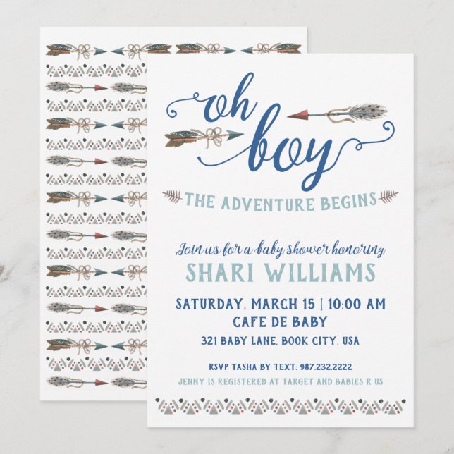 Oh chico, invitación tribal a Baby Shower (Anverso / Reverso)