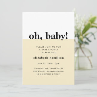 ¡Oh Cielo! Invitación de Baby Shower Crema y Blanc