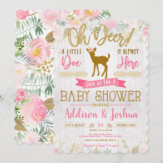 ¡Oh ciervo! Invitación a ducha de una niña pequeña (Anverso / Reverso)