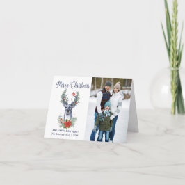 Oh ciervo qué año Feliz Navidad 2 tarjeta de fotos
