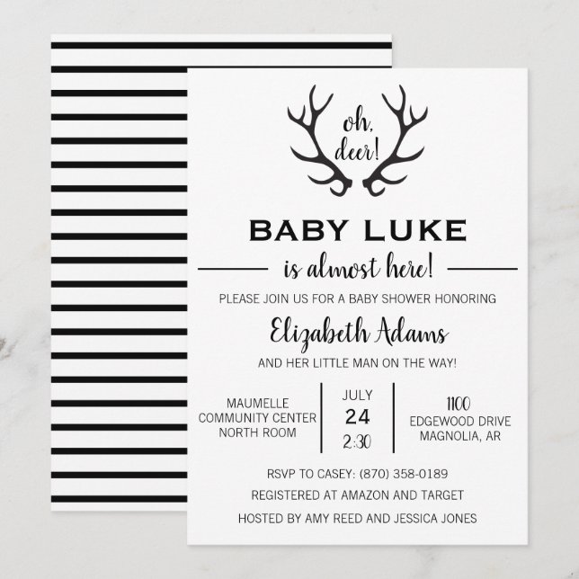 Oh Deer Baby Boy Shower Invitación (Anverso / Reverso)