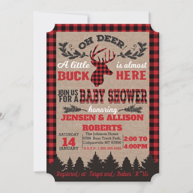 Oh Deer Buffalo Planteó Invitación Baby Shower (Anverso)