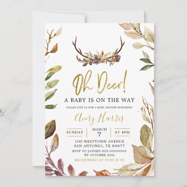 Oh Deer Fall deja a Boy Invitación de Baby Shower (Anverso)