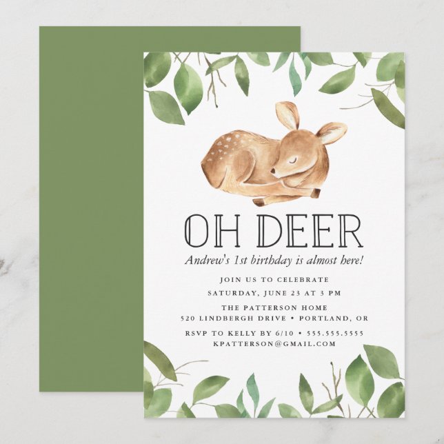 Oh Deer | Invitación a la fiesta de cumpleaños (Anverso / Reverso)