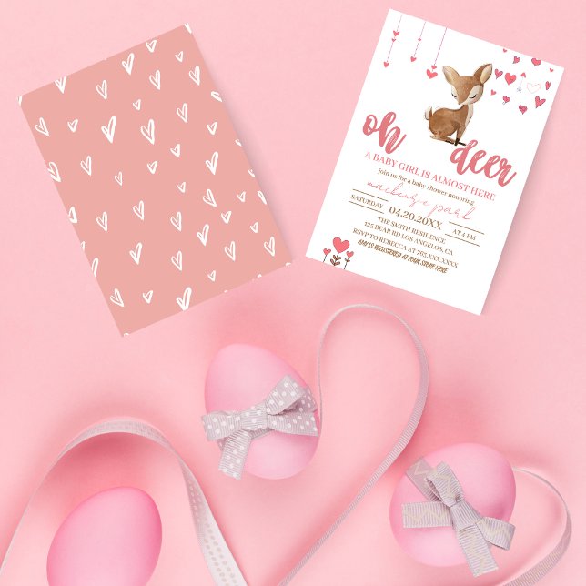 Oh Deer Pink Y Tan Invitación De Baby Shower (Subido por el creador)