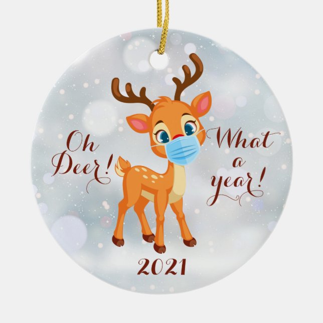 Oh Deer Qué Año 2021 Ornamento Cerámico (Frente)
