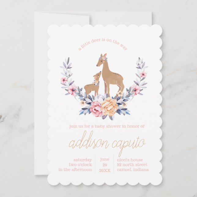 Oh Deer Woodland Baby Girl Invitaciones a la ducha (Anverso)