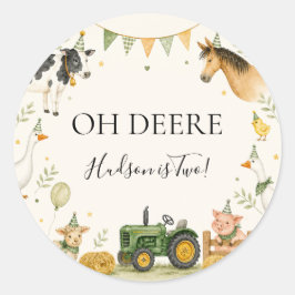 Oh Deere Farm Cumpleaños Primero Pegatina Redonda