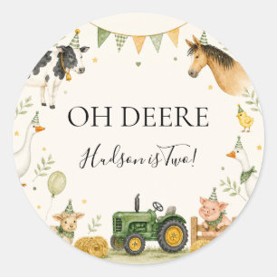 Oh Deere Farm Cumpleaños Primero Pegatina Redonda