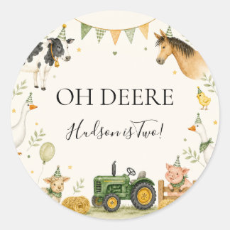 Oh Deere Farm Cumpleaños Primero Pegatina Redonda