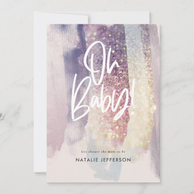 oh fiesta de ducha de bebé purpurina chispeante el (Anverso)